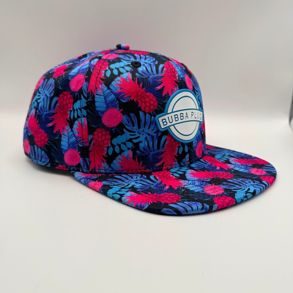 Bubba Plug Tropical Pineapple Snapback Hat Blue Pink Flat Bill Adjustable Cap